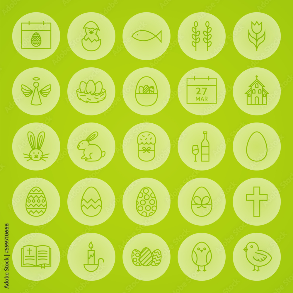 Aufkleber happy easter line circle icons set. vector set of modern spring holiday thin outline icons for web a