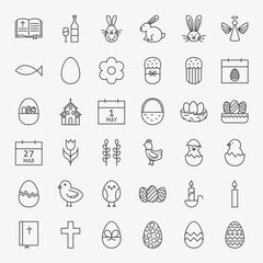 Happy Easter Line Icons Big Set. Vector Set of Modern Thin Outline Icons for Website and Mobile.