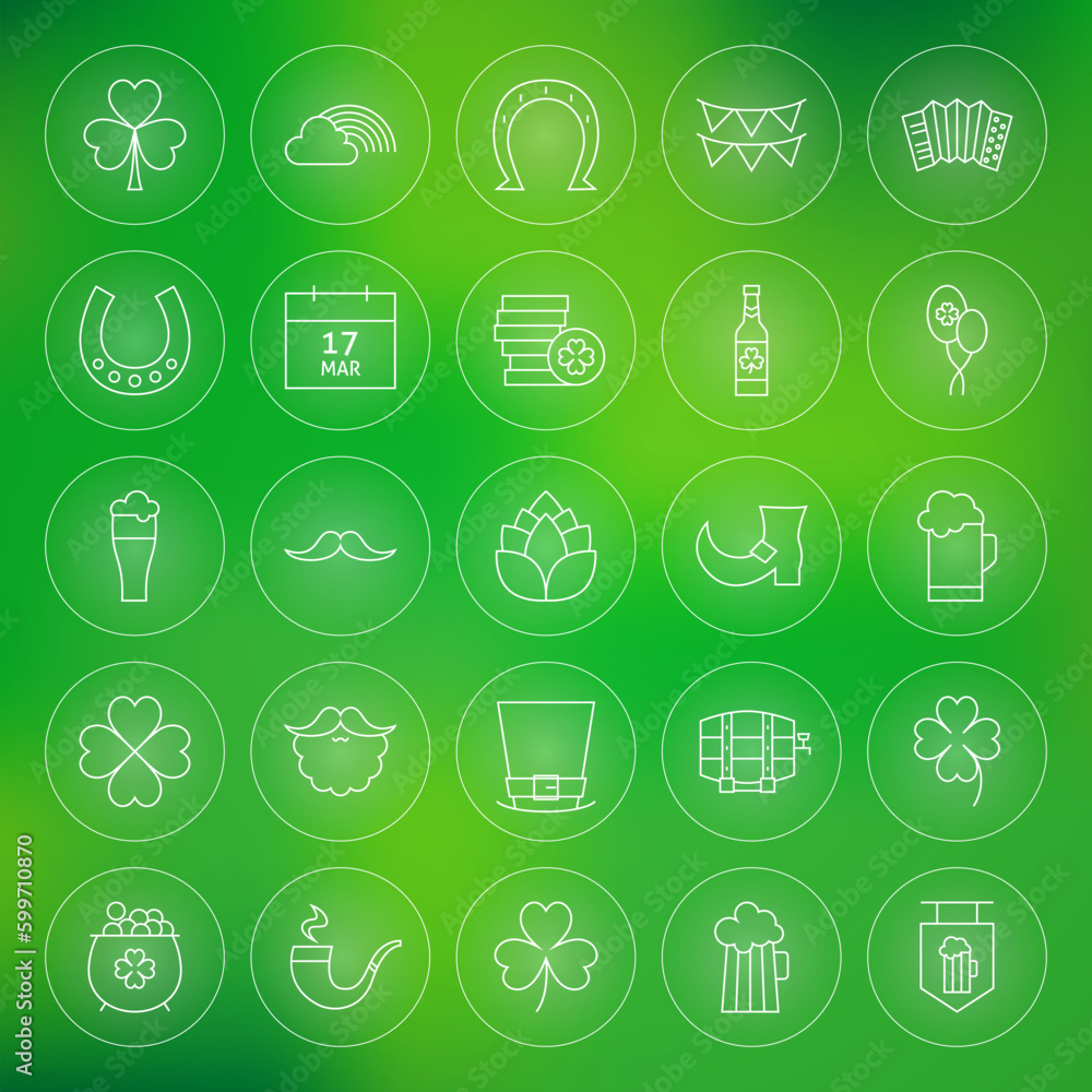 Aufkleber thin outline saint patrick day circle line icons set. vector collection of spring holiday modern thi