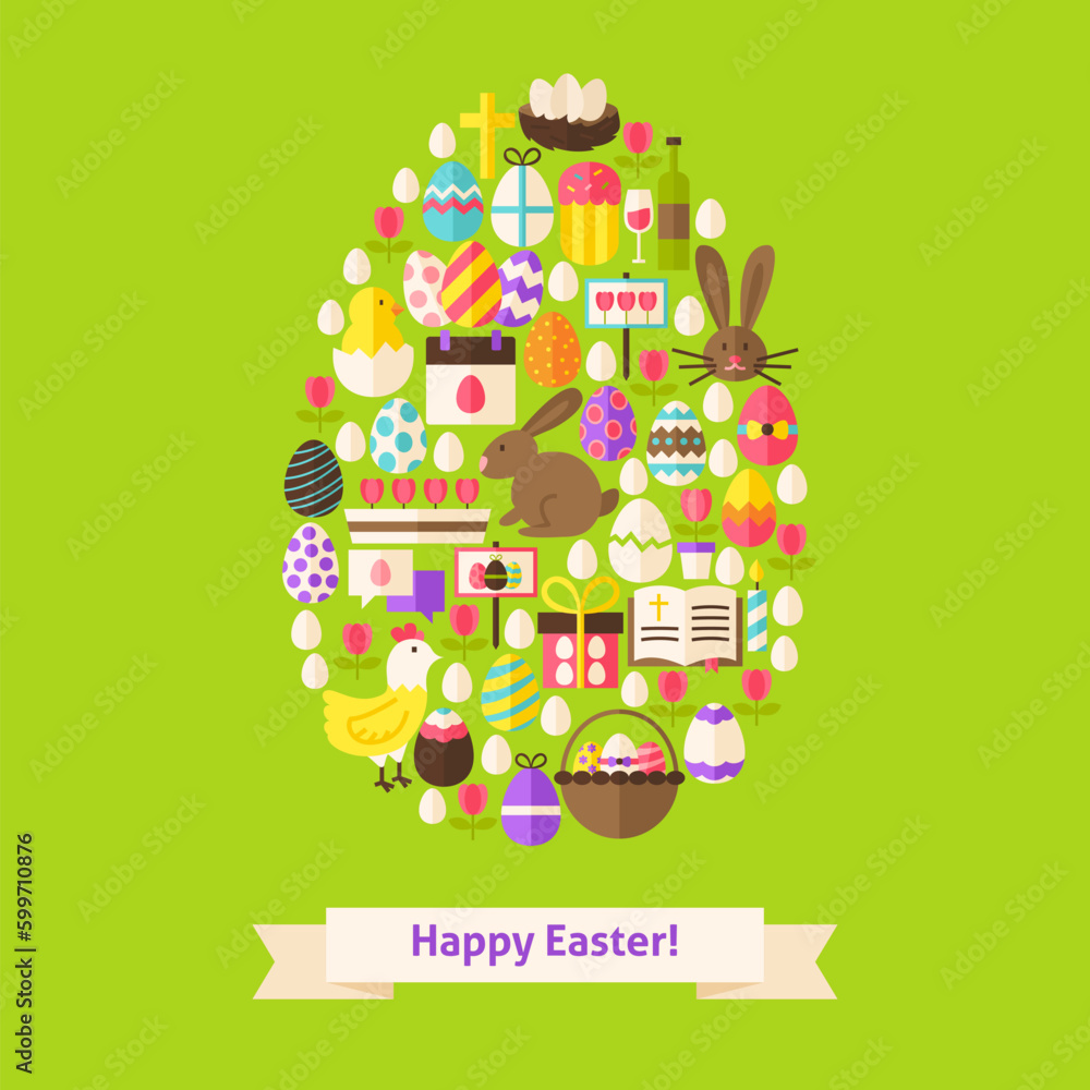 Aufkleber vector flat happy easter objects concept egg shaped. collection of spring holiday colorful objects. 