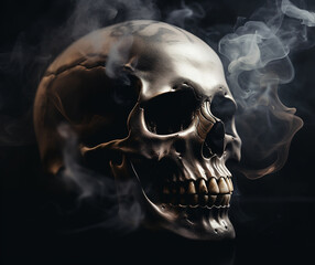 a steaming skull with a black background