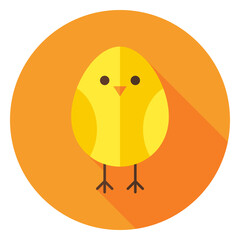 Yellow Chicken Circle Icon. Flat Design Vector Illustration with Long Shadow. Animal Bird Symbol.