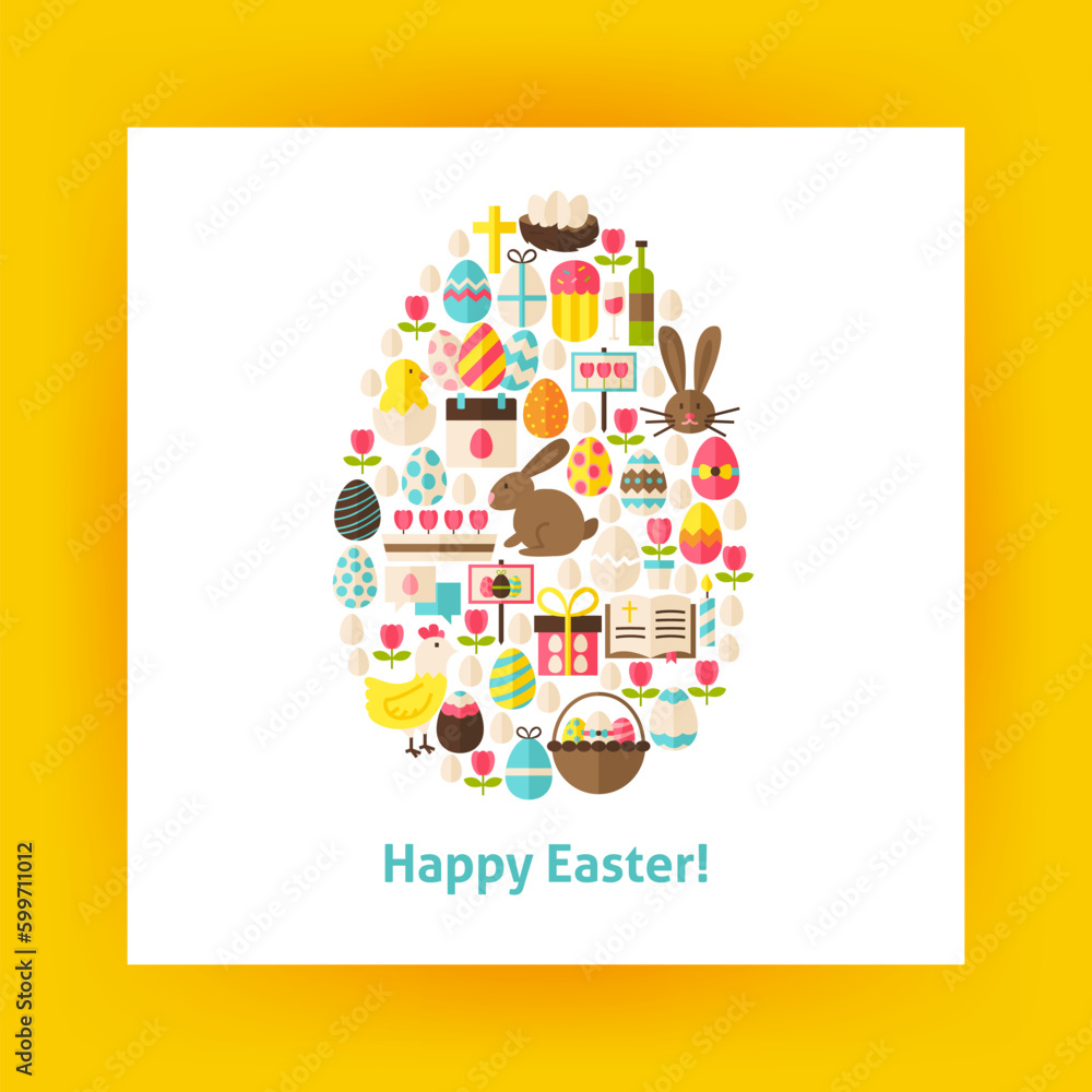 Aufkleber flat egg shaped vector set of happy easter objects. collection of spring religious holidays items is