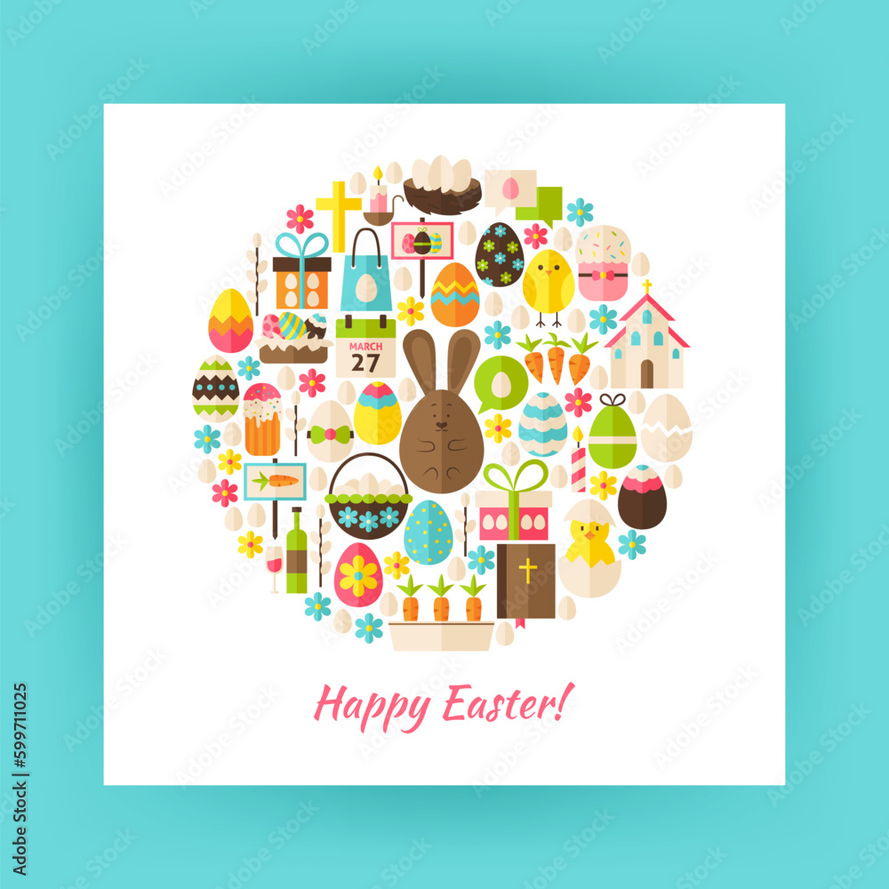 Aufkleber flat style circle vector set of happy easter objects. collection of spring religious holidays items 