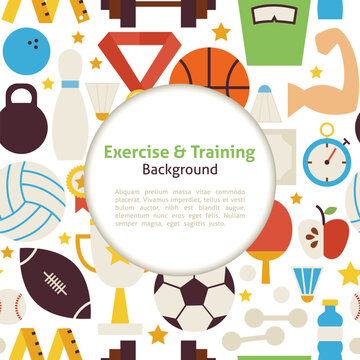 Sport Exercise and Training Background.  Flat Style Vector Illustration for Recreation and Competition Promotion Template. Corporate Identity with Text.