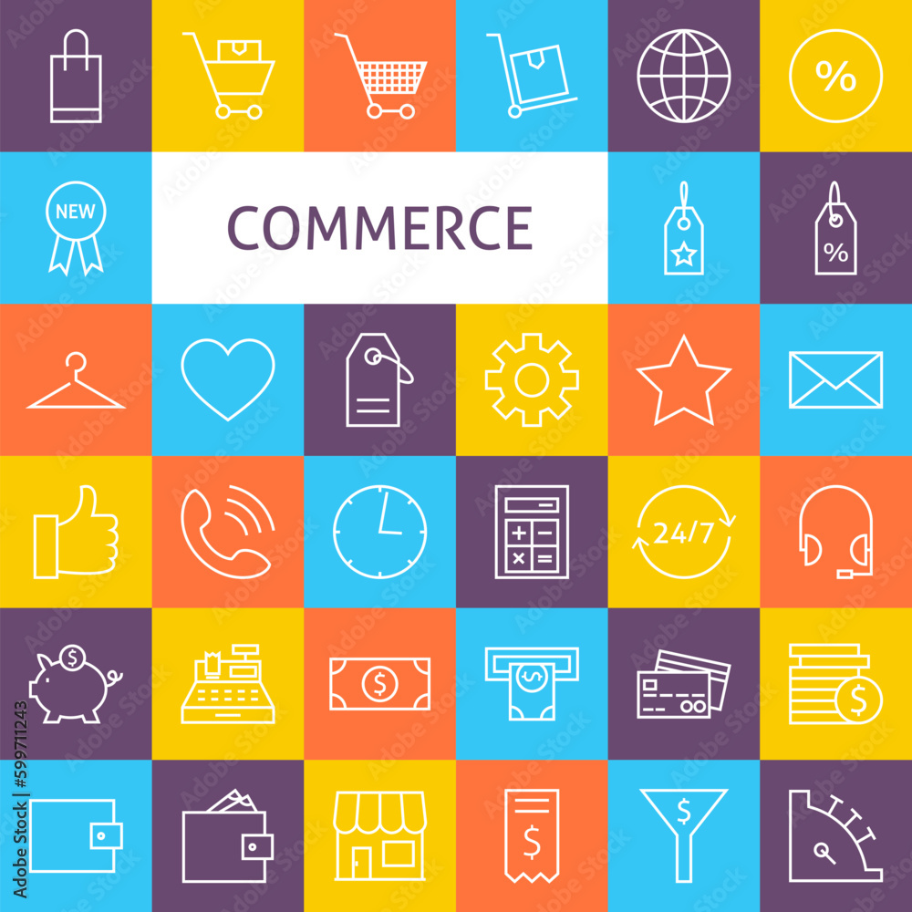 Aufkleber line art commerce icons set. vector collection of online shopping modern outline icons for web and m
