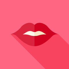 Kiss Sexy Lips Icon. Flat Design Vector Illustration with Long Shadow. Happy Valentine Day and Love Symbol.