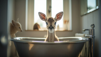 fawn having a bath , generative AI