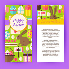 Vertical Flyer Template for Happy Easter. Flat Style Design Vector Illustration of Brand Identity for Spring Promotion. Colorful Pattern for Religious Holiday Advertising.