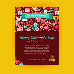 Happy Valentine Day Holiday Template Banner Flyer Modern. Flat Design Vector Illustration of Brand Identity for Wedding Promotion. Love Holiday Colorful Pattern for Advertising.