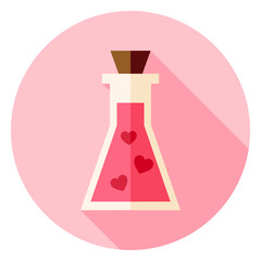 Love Poison with Hearts Circle Icon. Flat Design Vector Illustration with Long Shadow. Happy Valentine Day and Love Symbol.