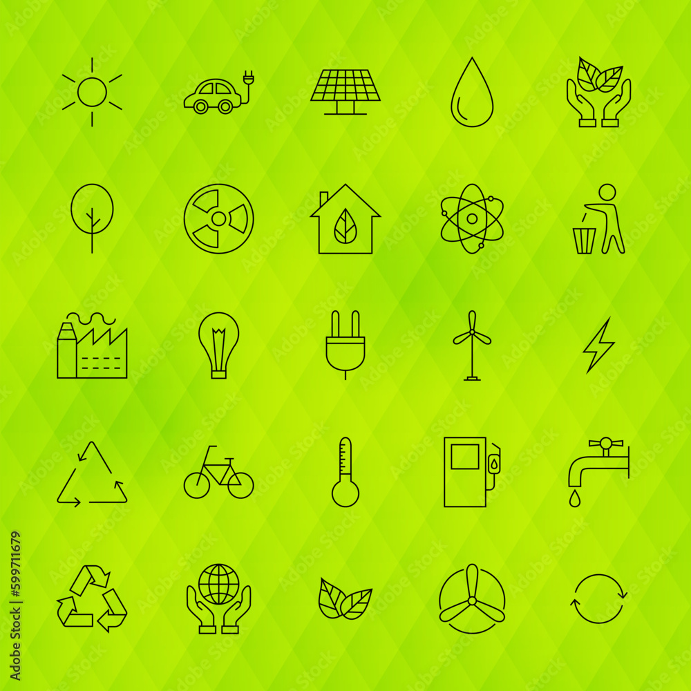 Poster ecology environment line icons set over polygonal background. vector set of modern thin outline go g