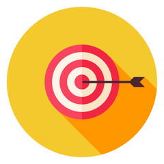 Aim with Arrow Circle Icon. Flat Design Vector Illustration with Long Shadow. Sport Activity and Fitness Lifestyle Symbol.