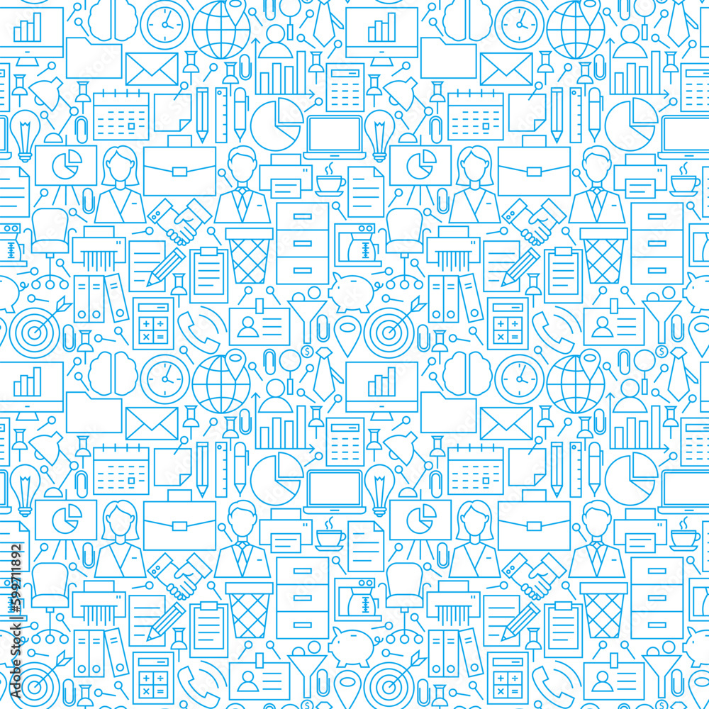 Poster thin line business office white seamless pattern. vector website design and seamless background in t