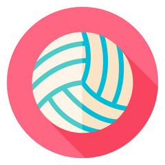 Volleyball Circle Icon. Flat Design Vector Illustration with Long Shadow. Sport Activity and Fitness Lifestyle Symbol.