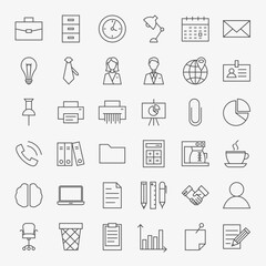 Business Office Life Line Art Design Icons Big Set. Vector Set of Modern Thin Outline Working Place and Job Items.