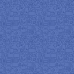 Obraz premium Thin Line Blue Gadgets and Devices Seamless Pattern. Vector Website Design and Seamless Background in Trendy Modern Outline Style. Technology and Electronics.