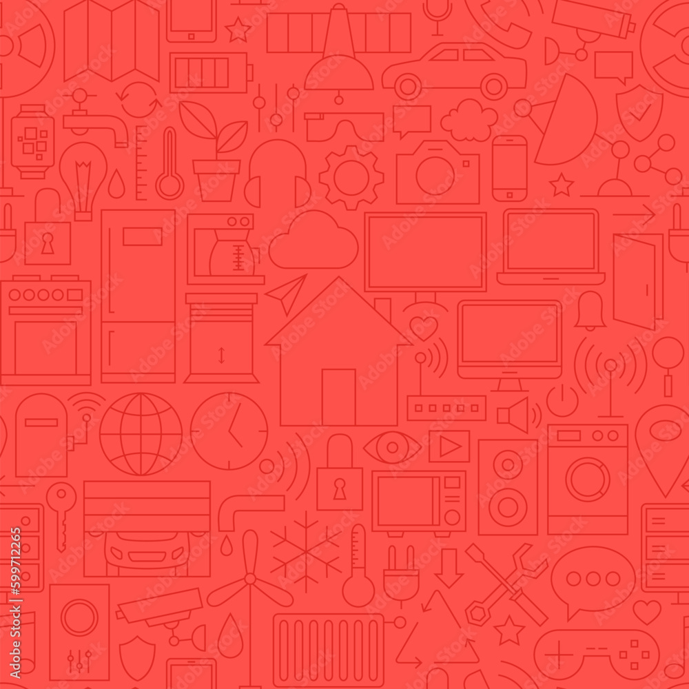 Poster thin home technology seamless red pattern. vector web design seamless background in trendy modern li