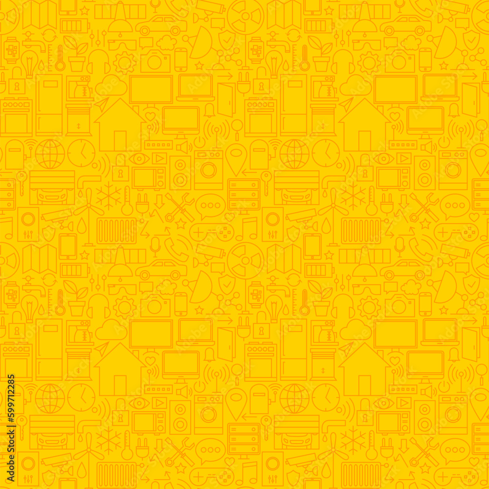 Poster thin smart house line seamless yellow pattern. vector web design seamless background in trendy moder