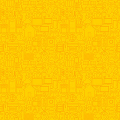 Obraz premium Thin Smart House Line Seamless Yellow Pattern. Vector Web Design Seamless Background in Trendy Modern Line Style. Technology Home Outline Art.