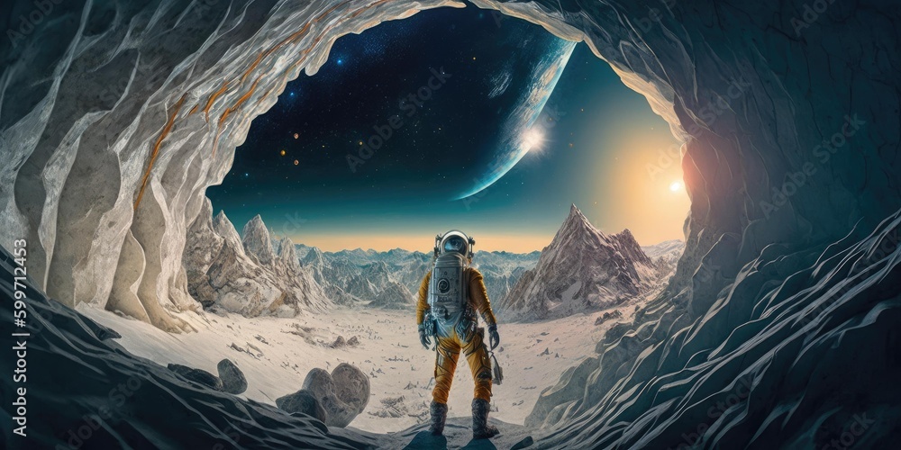 Poster outer planet landscape with from sci fi novel. superlative generative ai image.