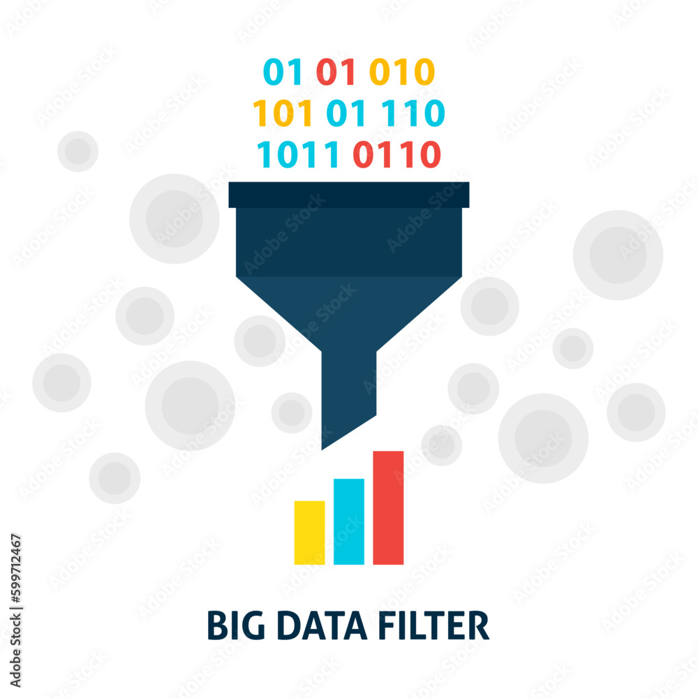Poster big data filter flat style concept. vector illustration of data funnel. big data analysis.