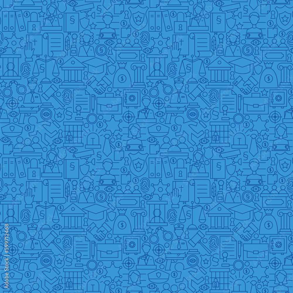 Poster blue thin line law and justice seamless pattern. vector website design and seamless background in tr