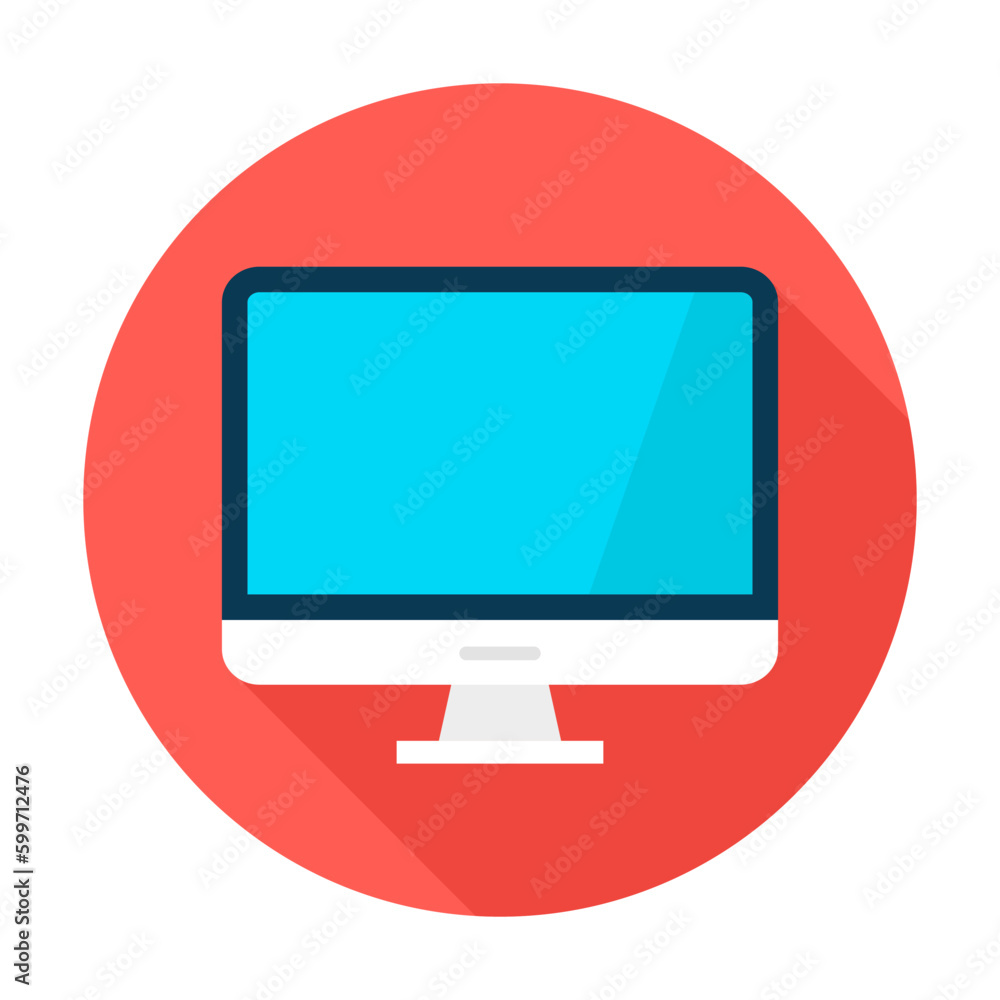 Poster computer display circle icon. vector illustration flat style round icon with long shadow. electronic