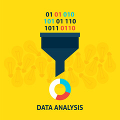 Data Analysis Flat Style Concept. Vector Illustration of Data Filter. Big Data Analysis.
