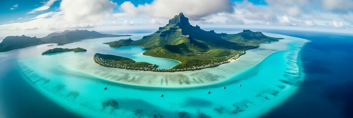 Bora bora aerial view, tahiti french polynesia, generative ai - obrazy, fototapety, plakaty