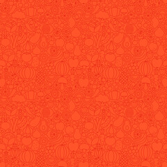 Thin Line Red Healthy Eating Vegan Seamless Pattern. Vector Website Design and Tile Background in Trendy Modern Outline Style. Fresh Healthy Fruits and Vegetables Food.