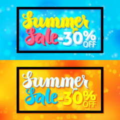 Summer Sale Horizontal Website Banners with Black Frame. Vector Illustration of Web Templates Commercial Promotion.
