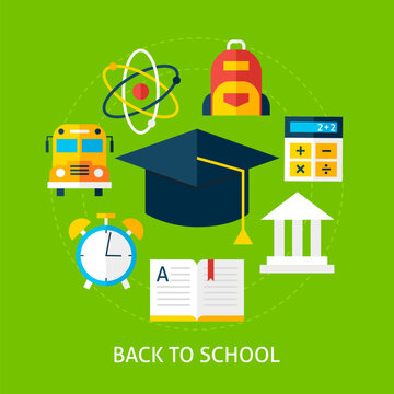 Back to School Concept. Flat Design Vector Illustration. Online Education and Web Tutorial Poster.