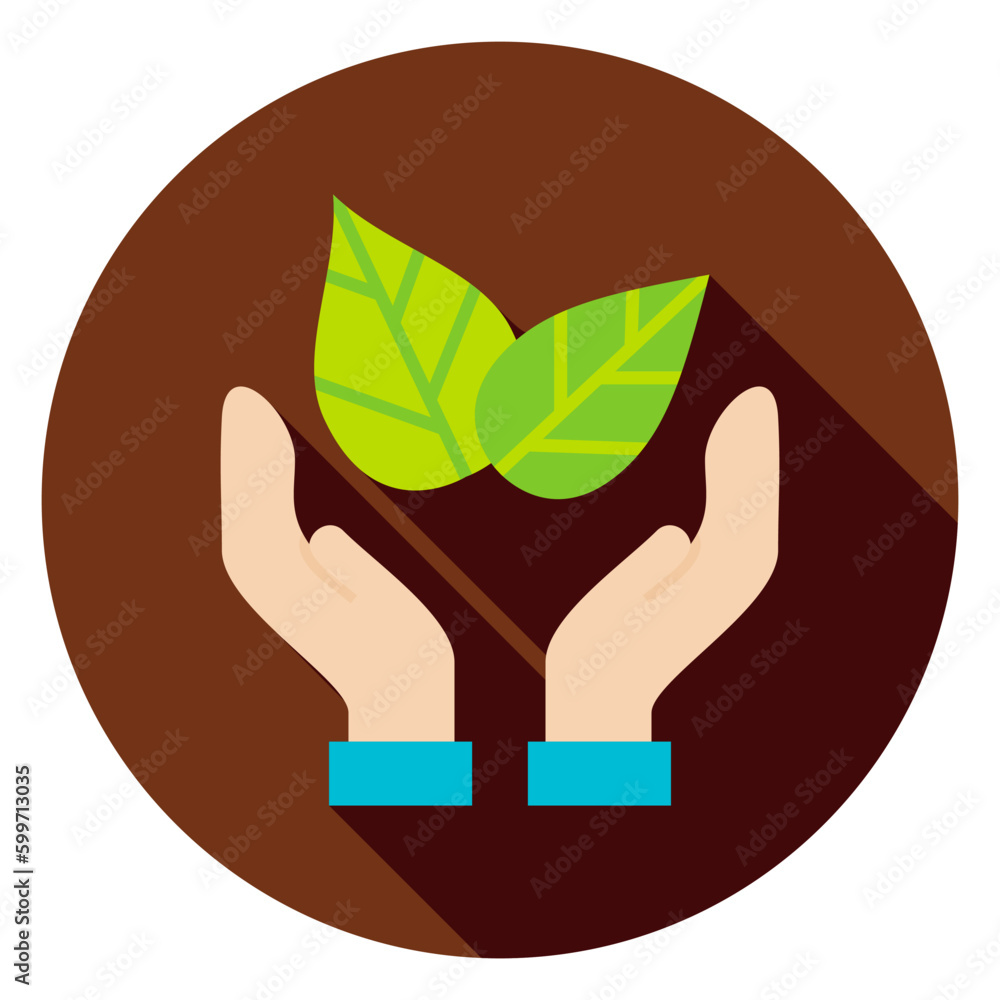 Poster hands save the planet leaves circle icon. flat design vector illustration with long shadow. nature e