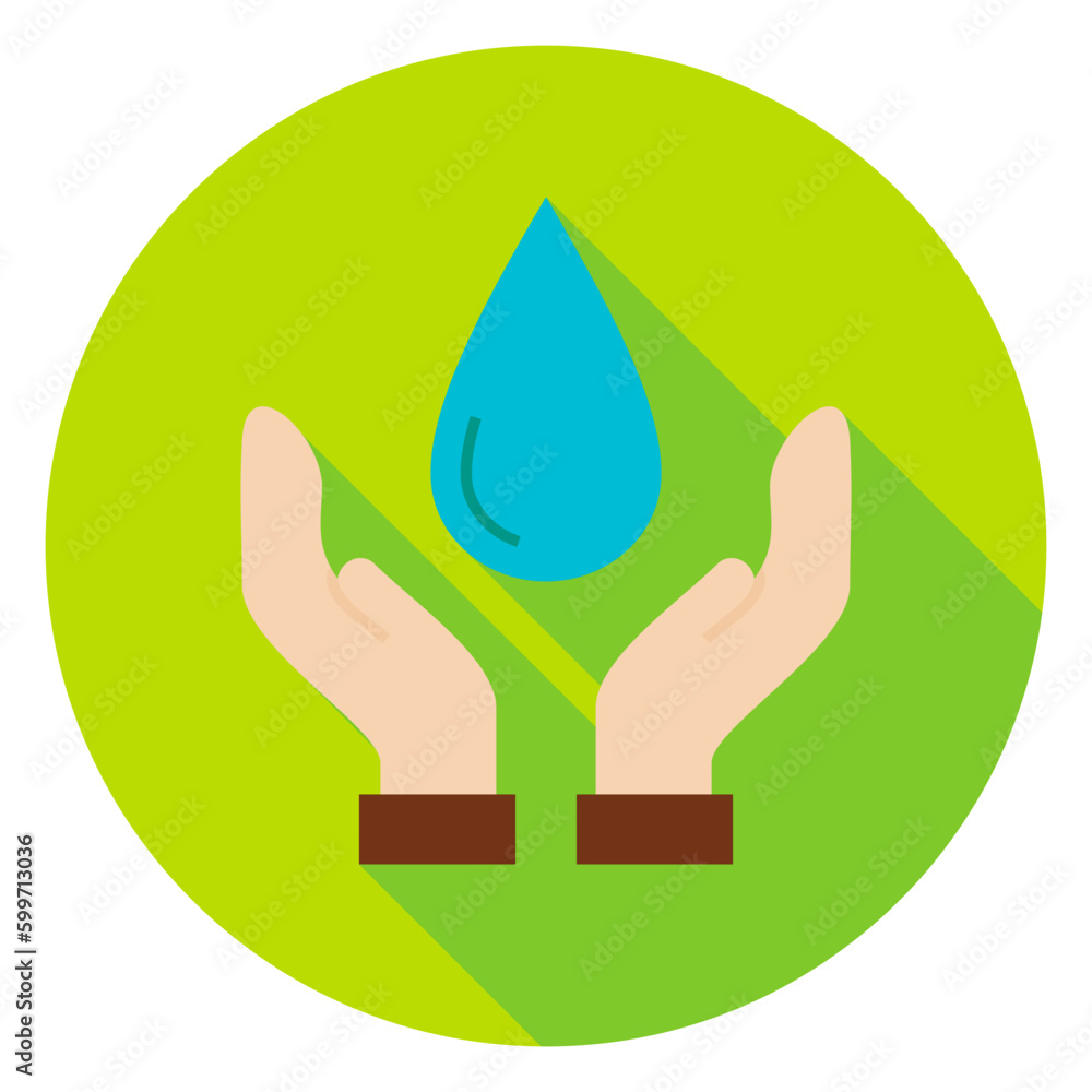 Poster hands save the planet water circle icon. flat design vector illustration with long shadow. nature en