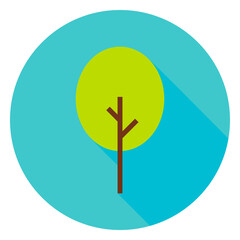 Garden Green Tree Circle Icon. Flat Design Vector Illustration with Long Shadow. Nature Plant Symbol.