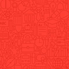 Line Education Red Seamless Pattern. Vector Illustration of School and Science Tile Background.