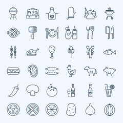 Line Grill Icons Set. Vector Collection of Modern Thin Outline Barbecue Menu Symbols.