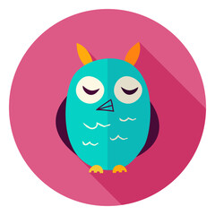 Owl Circle Icon. Flat Design Vector Illustration with Long Shadow. Wild Animal Symbol.