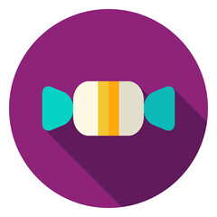Treat Candy Circle Icon. Flat Design Vector Illustration with Long Shadow. Food Symbol.