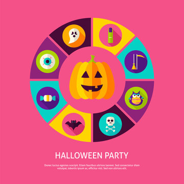 Halloween Party Infographic Concept. Vector Illustration of Trick or Treat Infographics Circle with Circle Icons.