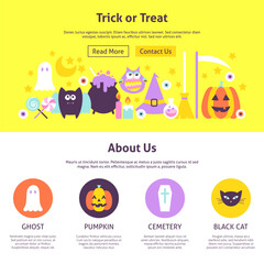 Fototapeta premium Trick or Treat Website Design. Flat Style Vector Illustration for Website Banner and Landing Page. Happy Halloween.