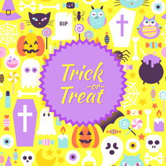 Fototapeta premium Halloween Trick or Treat Trendy Poster. Flat Style Vector Illustration Scary Party Modern Template.