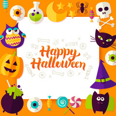 Happy Halloween Paper Concept. Vector Illustration Flat Style Scary Party Concept with Lettering.