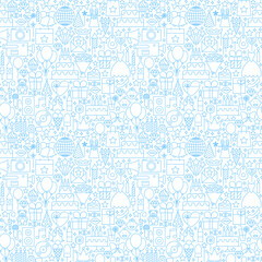 Line Birthday White Seamless Pattern. Vector Illustration of Outline Tile Background. Party Celebration.