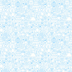 Obraz premium Line Birthday White Seamless Pattern. Vector Illustration of Outline Tile Background. Party Celebration.