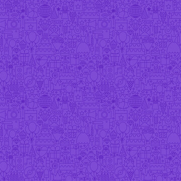 Violet Line Party Seamless Pattern. Vector Illustration of Outline Tile Background. Birthday Celebration.