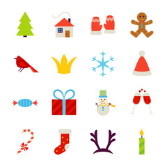 Fototapeta na wymiar New Year Objects. Vector Illustration. Merry Christmas Holiday. Collection of Symbols isolated over White.