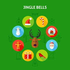Jingle Bells Infographic Concept. Vector Illustration of Merry Christmas Circle with Flat Design Icons.