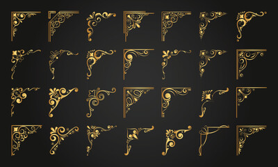 Set of decorative corner frames. Vintage calligraphic corners and borders. Retro elegant ornamental frame, ornaments. Wedding frame, invitation card, menu, picture borders, deco dividers. Vector art